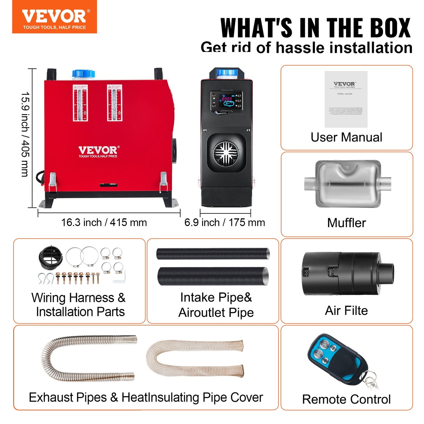 Diesel Heater 12V Diesel Air Heater Muffler 8KW Diesel Air Heater with Remote Control & LCD Thermostat Monitor for Car Trucks Motorhome Boat and Bus