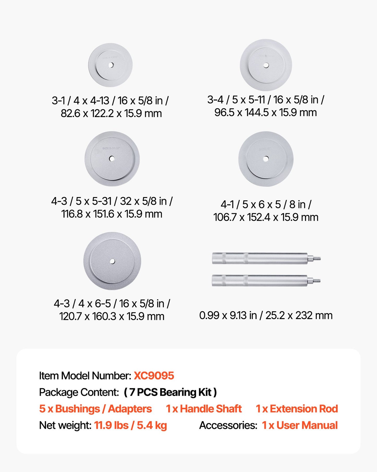 Bearing Press Kit, 7 Pcs, Bearing Race and Seal Driver Set with 5 Bushings, Handle Shaft and Extension Rod, Bushing Driver Tool Set, Heavy Duty Removal Installation Tool Kit with Storage Case