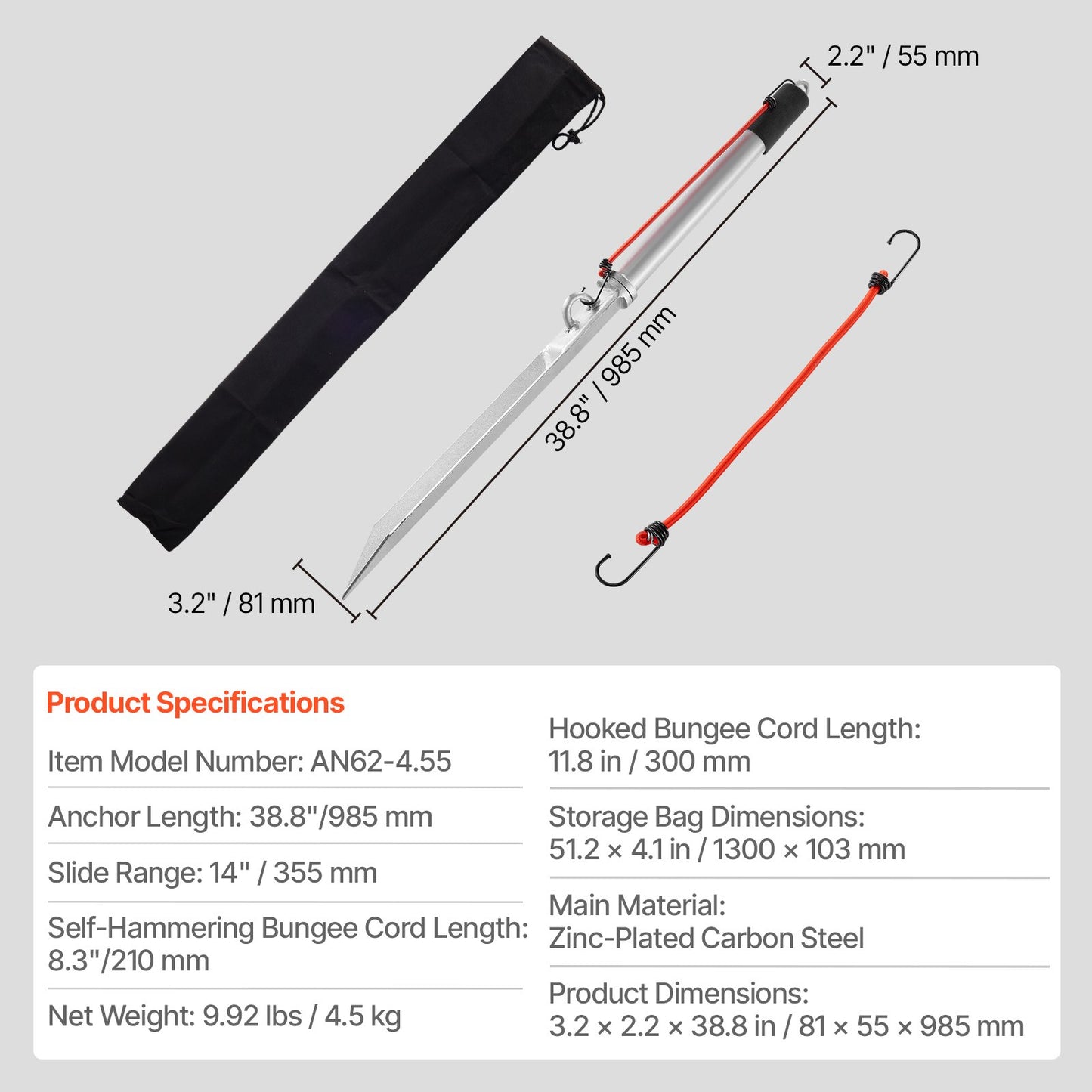 Sandspik för båtankare, 90 cm glidande ankare för strandankare, galvaniserade kolstålankare för båtar, strandankare för grunt vatten, för att säkra vattenskoter, PWC, pontonkajak på stränder och sandbankar