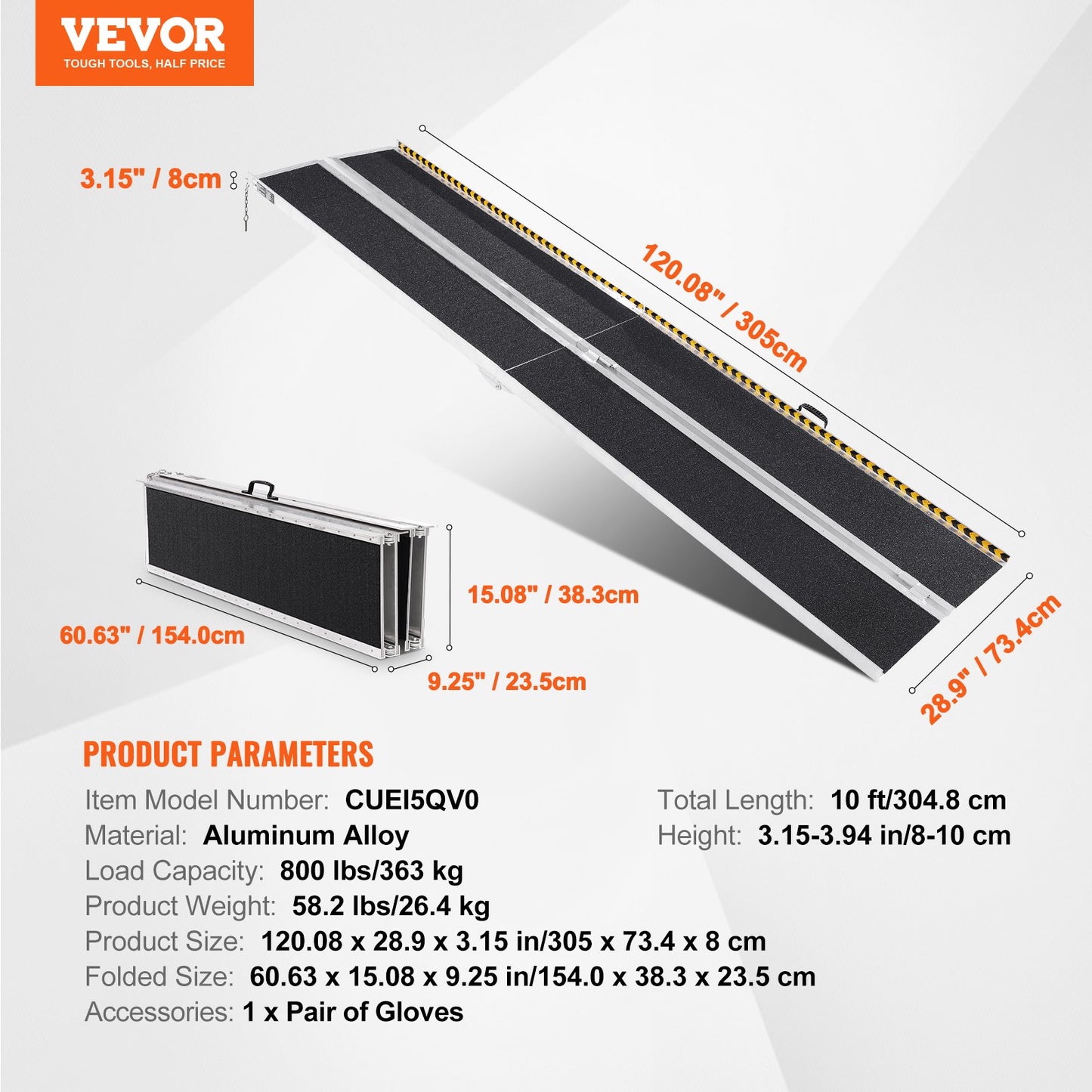 Bärbar rullstolsramp, 304,8 cm, 363 kg kapacitet, halkfri hopfällbar tröskelramp i aluminium, hopfällbar scooterramp, rullstolsramp, handikappramp för hemtrappor, trappor, dörröppningar, trottoarkanter