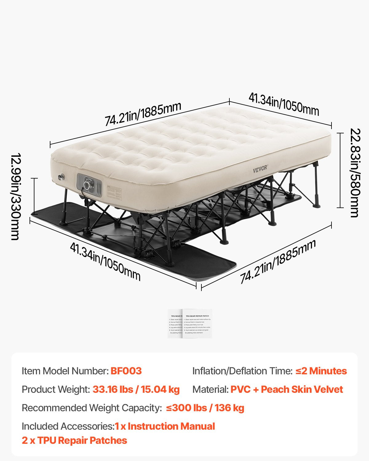 Air Mattress with Frame, Inflatable 1 Person Camping Cot with Built-in Pump, Portable Folding Air Beds Supports 300 lbs, Blow Up Anywhere Bed for Guests Camping Travel Indoor & Outdoor Use