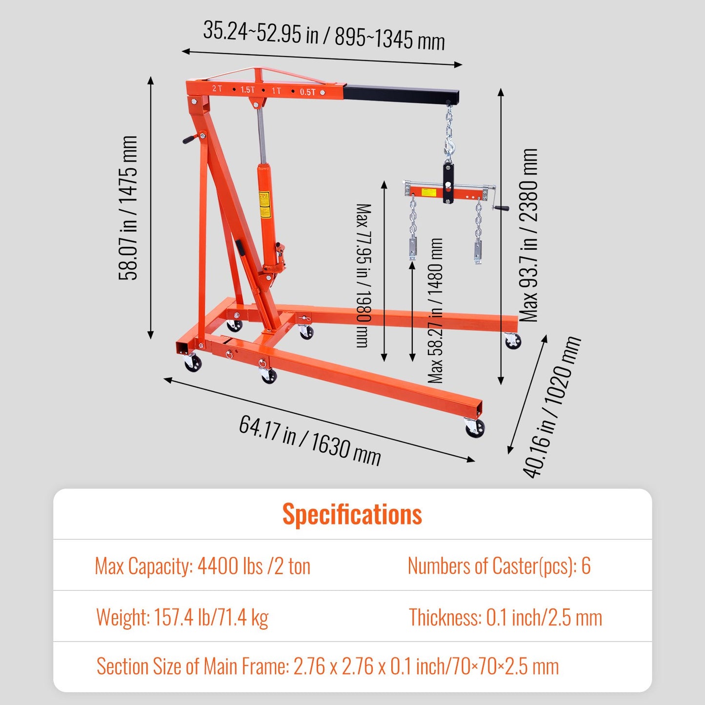 Motorlyft, nivåreglering, 1995,9 kg / 2 ton, körsbärsplockare, verkstadskran, lastlyftverktyg