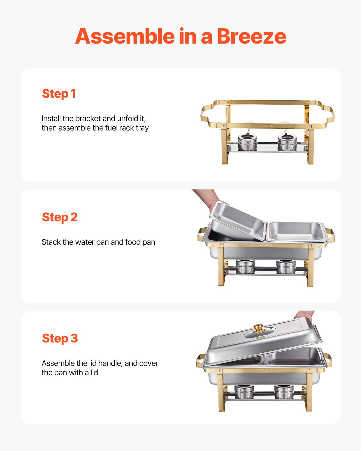 Chafing Dish Buffet Set, 4 Qt 2 Pack, Stainless Steel Chafer with 4 Half Size Pans, Rectangle Catering Warmer Server with Glass Lid Water Pan Folding Stand Fuel Holder, for Wedding Party Banquet