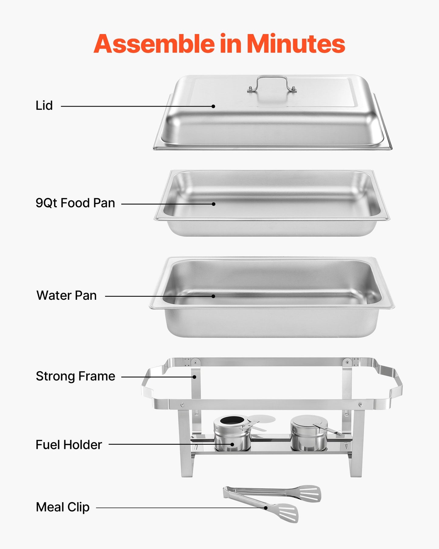 Rectangle Chafing Dish, 9.91L 4 Pack Stainless Steel Chafing Dish, Food Warmer Chafer Complete Set with Hollow Handle, 2 Food Tongs, Lid, Fuel Holder, Chafer Dishes for Banquet Party Wedding