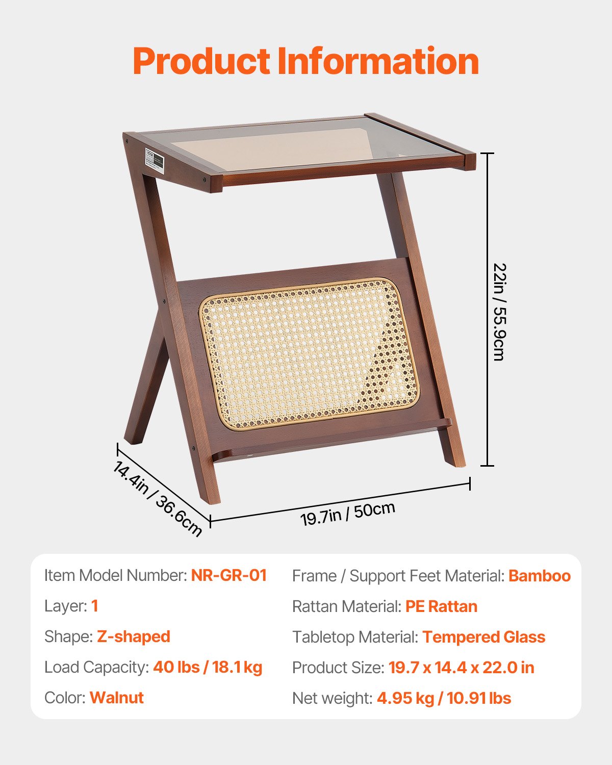 Rattan Coffee Table, Z-Shaped Rattan Woven Bamboo Coffee Table with Tempered Glass Top, 20” Modern Boho Storage Coffee Table with Natural Bamboo Legs, for Living Room, Bedroom & Small Spaces