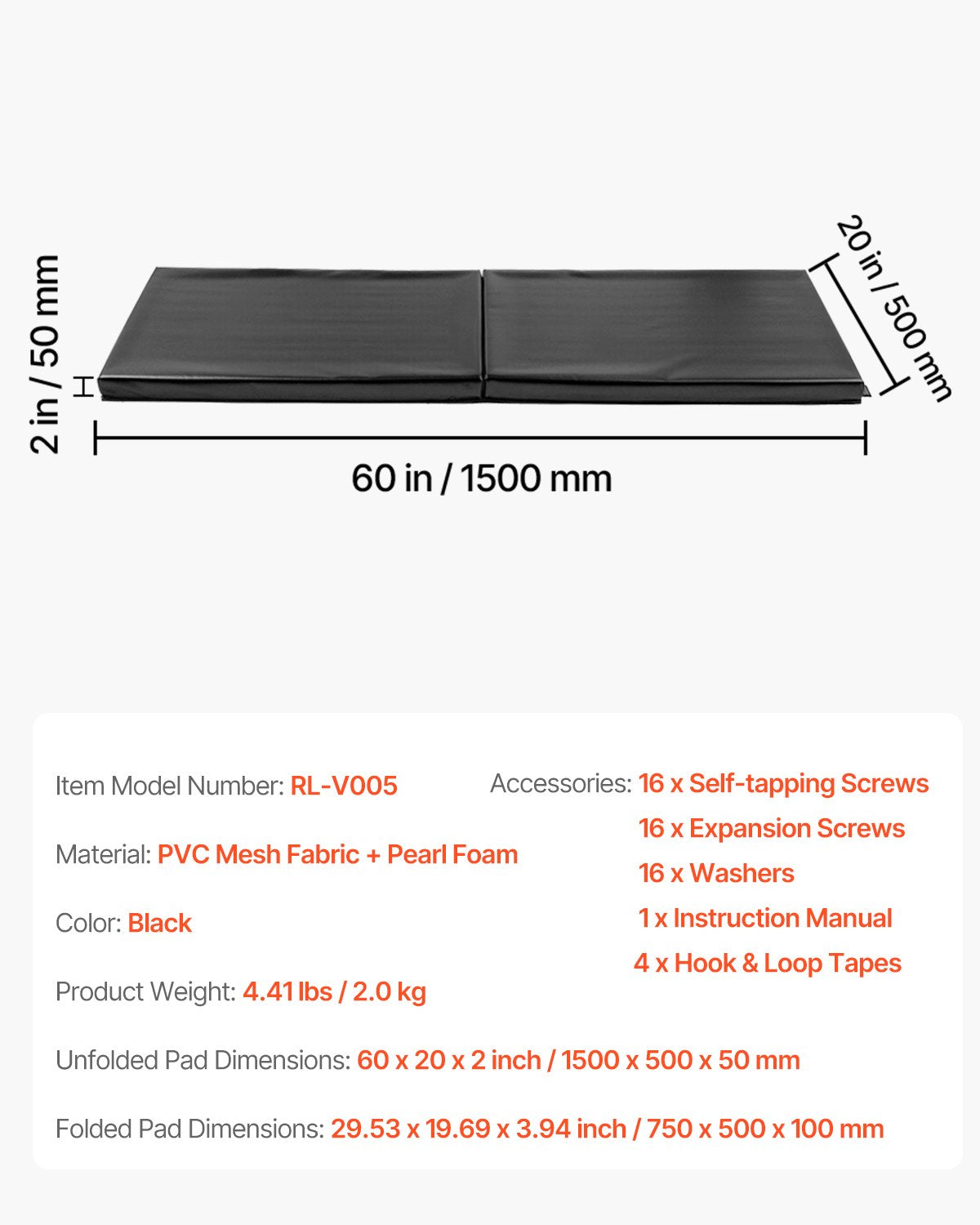 Väggmatta för gym, 60 x 20 x 2 tum, rivsäker väggmatta, avtagbar 2 tum tjock skummatta med hög densitet för basketplan, väggmonterad stoppning, hållbar vattentät skyddsmatta för gym, garage, källare