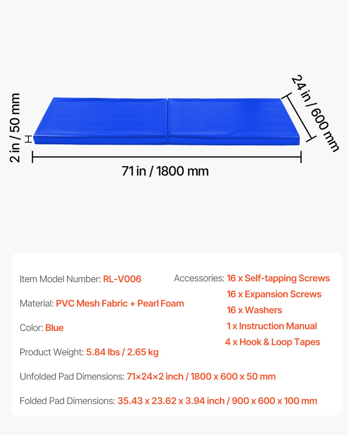 Gym Wall Padding, 71 x 24 x 2 inch Tear-Resistant Wall Mat, Removable 2" Thick Foam High Density Basketball Court Wall-Mounted Padding, Durable Waterproof Protective Pad for Gym Garage Basement