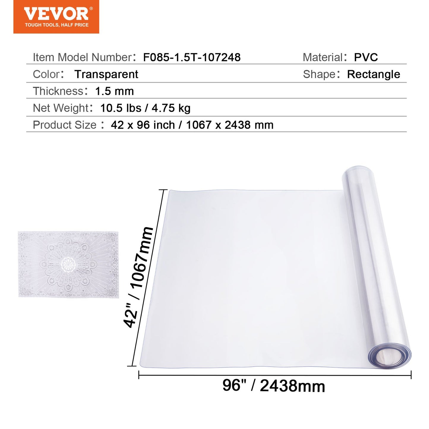 Plastic Table Cover, 42 x 96 Inch 1.5 mm Thick Clear Table Protector, Rectangle PVC Desk Mat, Waterproof & Easy Cleaning Desk Pad Tablecloth, for Office Dresser Dining Room Table Night Stand