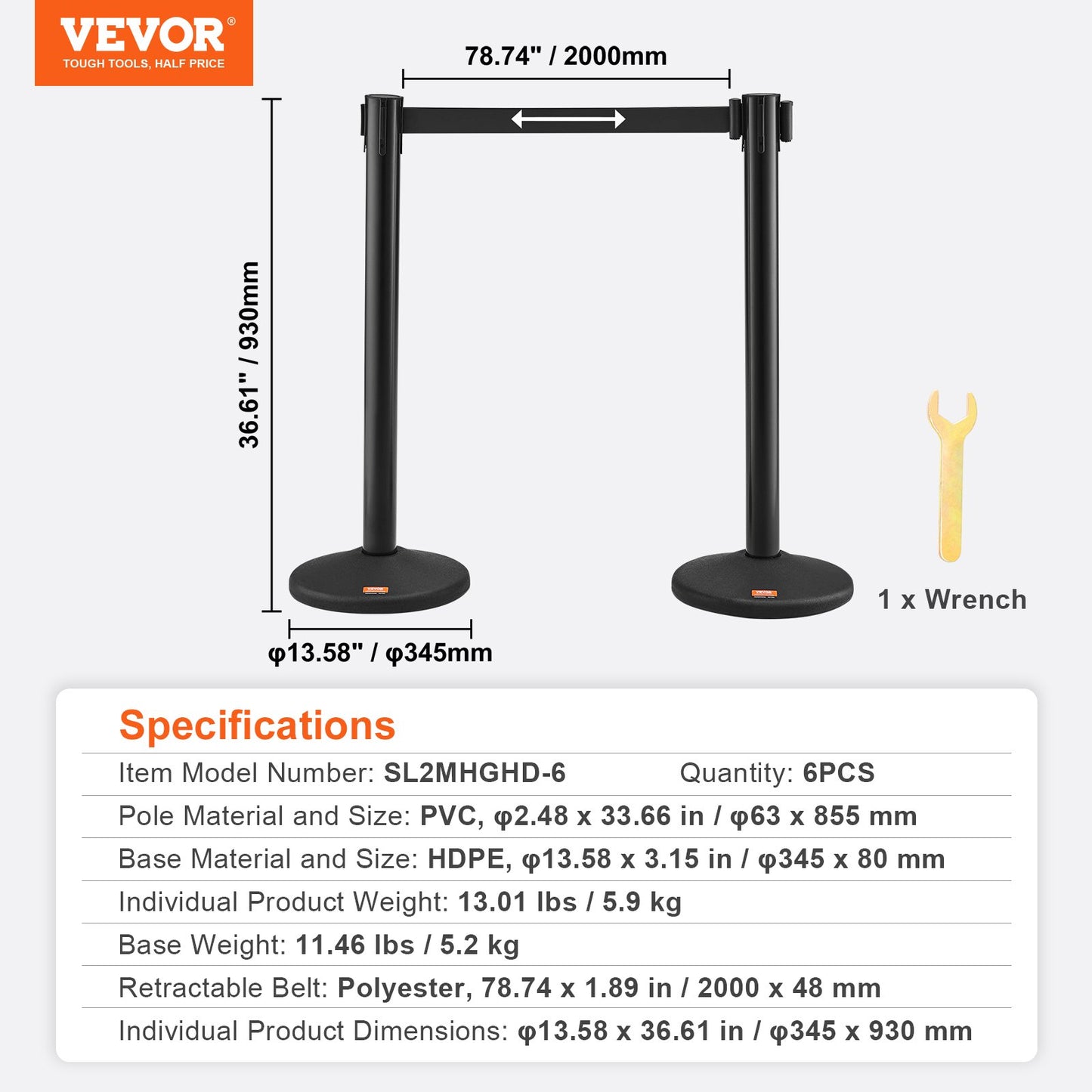 Crowd Control Stanchions, 6-Pack Crowd Control Barriers with 3PCS 6.5FT Black Retractable Belts, Plastic Stanchion Queue Post, Belt Barriers Line Divider Stanchion Set for Airport, Exhibition