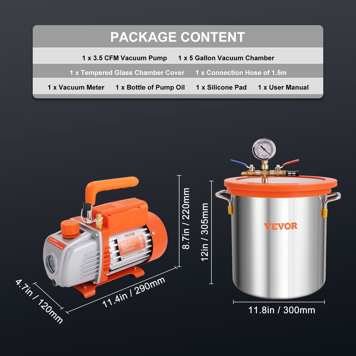 18.9 L Vacuum Chamber and 3.5 CFM Pump Kit, Tempered Glass Lid Vacuum Degassing Chamber Kit, Single Stage Vacuum Pump with 250 ml Oil Bottle, for Stabilizing Wood, Degassing Silicones, Epoxies