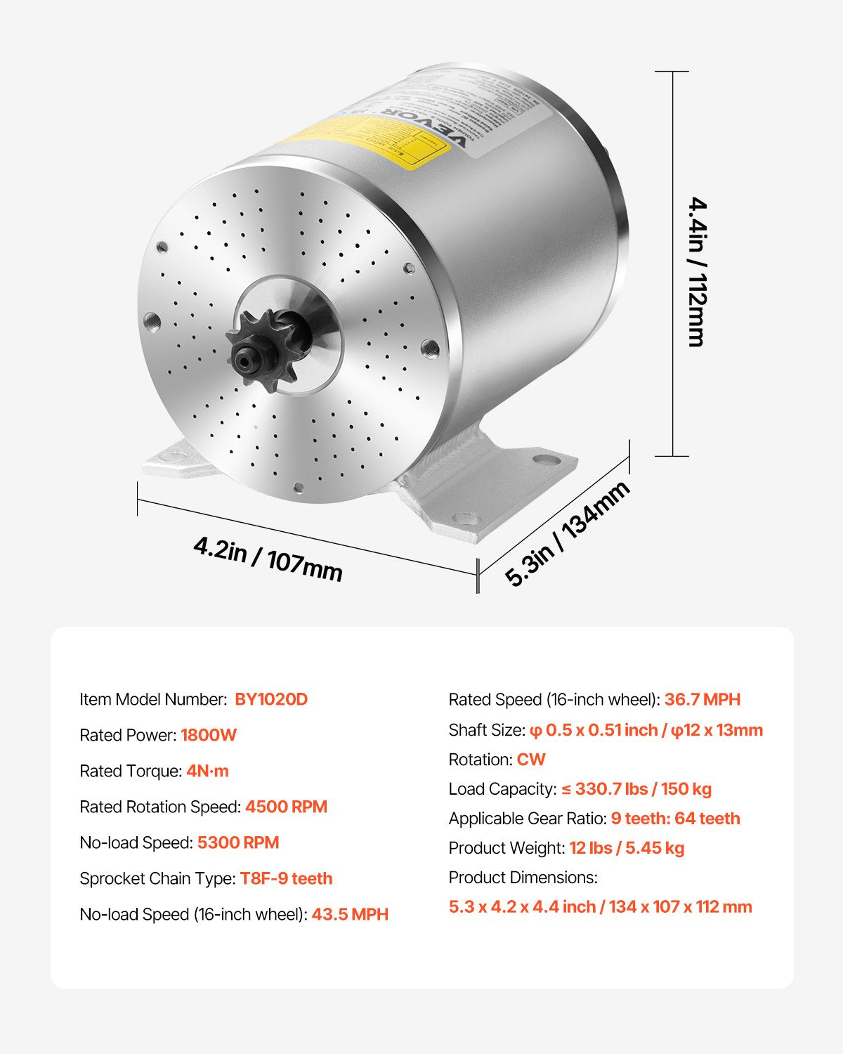 1800W elektrisk borstlös likströmsmotorsats - 48V 4500rpm motor med uppgraderad hastighetsregulator, gasreglagesats för gokart, elcykel, motorcykel och skoter