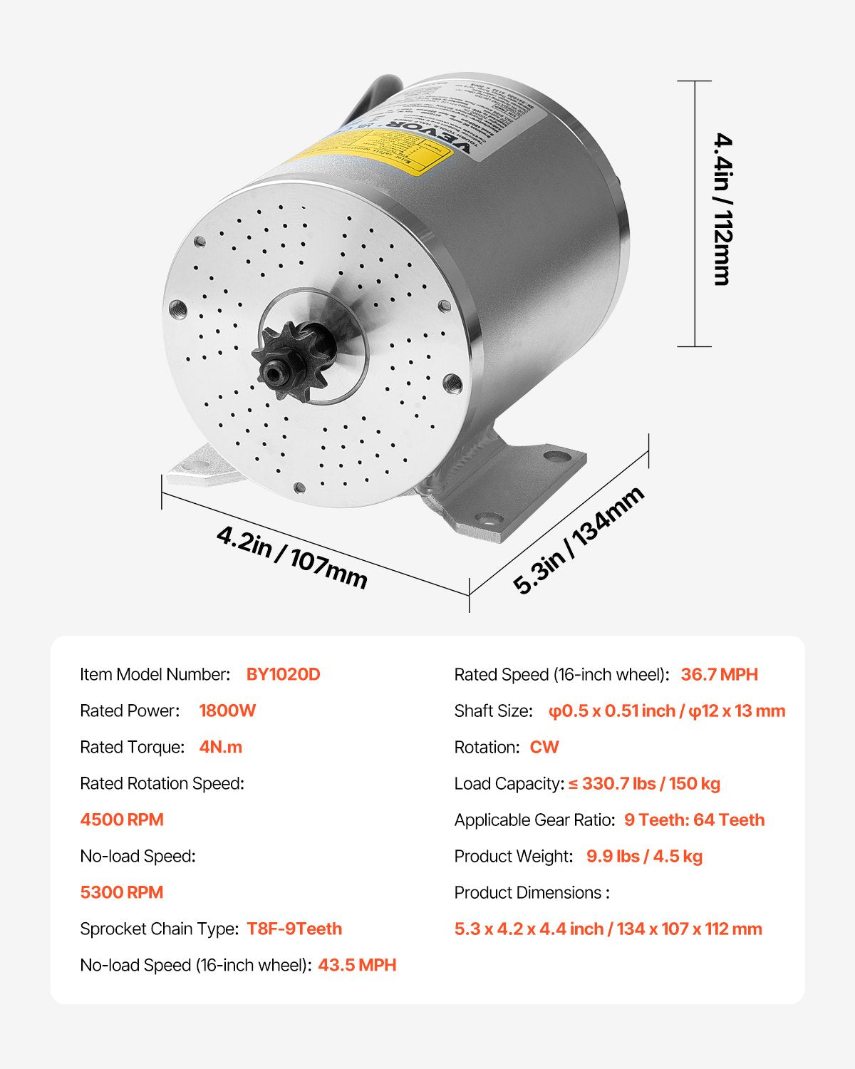 1800W Electric Brushless DC Motor, 48V 4500rpm Go Kart Electric Motor, Electric Dirt Bike Motor Engine for E-Bike Motorcycle Scooter DIY
