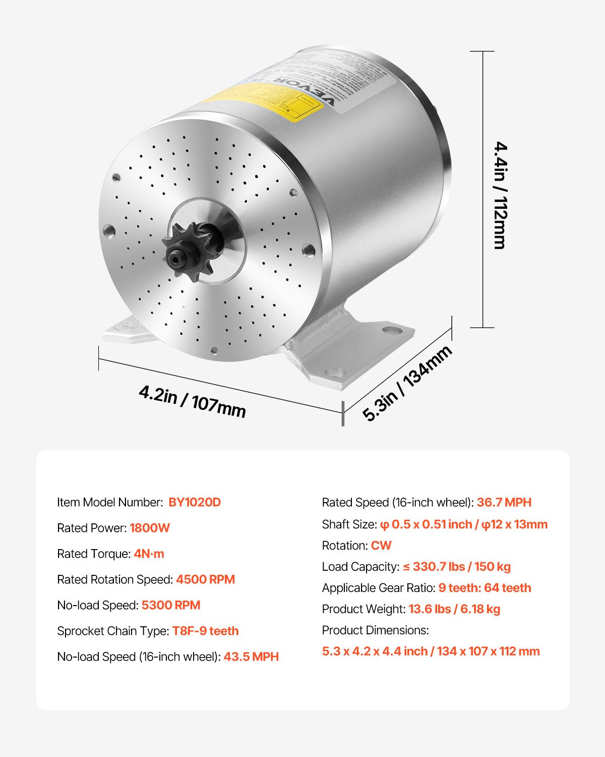 1800W Electric Brushless DC Motor Kit - 48V 4500rpm Motor with Upgraded Speed Controller, Foot Pedal and Throttle Grip Kit for Go Karts E-Bike Motorcycle Scooter