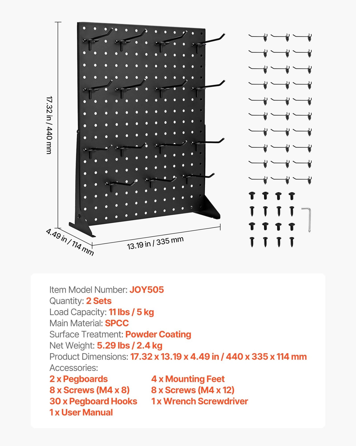 Pegboard Display Stand, 43 x 33 cm Tabletop Pegboard Display Stand with 30 Hooks, Thickened Cold-Rolled Steel Peg Board Panel for Grocery, Retail Store and Jewelry Shop, Black (2 PCS)