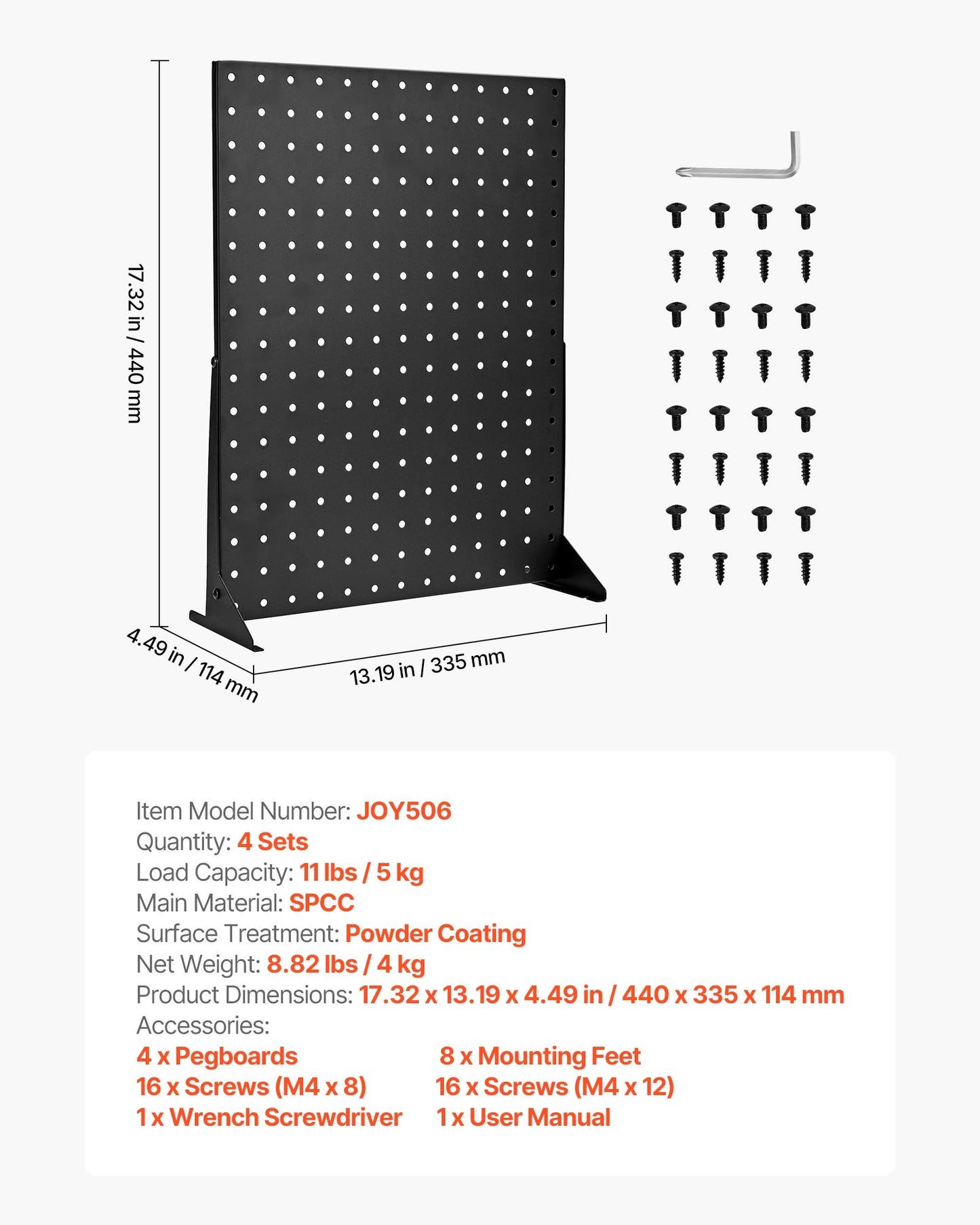 Pegboardställ, 43 x 33 cm bordsställ för tillbehör, ställ för tillbehör, förtjockad kallvalsad stålpegboardpanel för livsmedelsbutik, smyckesbutik, svart (4 st)