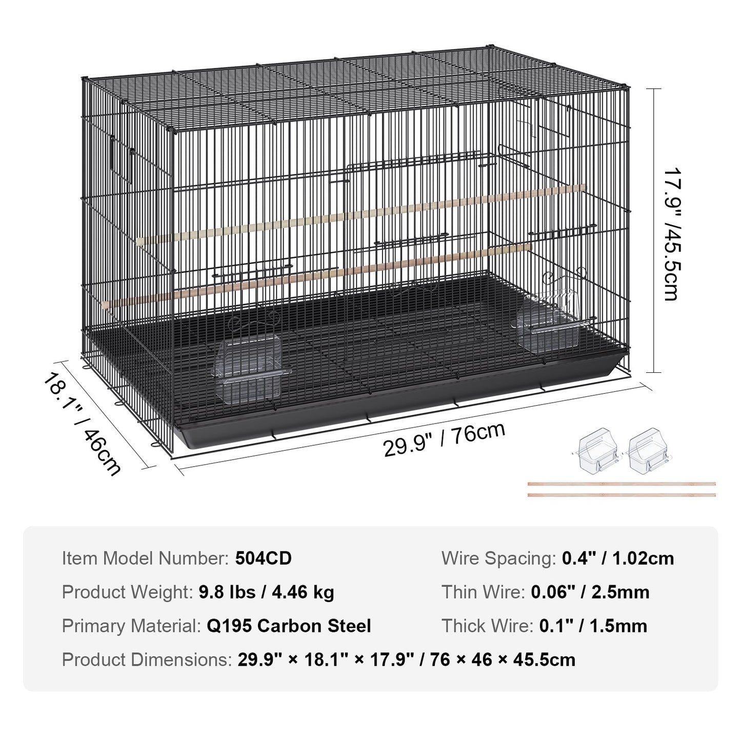 30 inch Bird Cage, Metal Large Parakeet Cages for Cockatiels Small Parrot Budgies Lovebirds Canaries, Pet Bird Cage with Rolling Stand and Tray