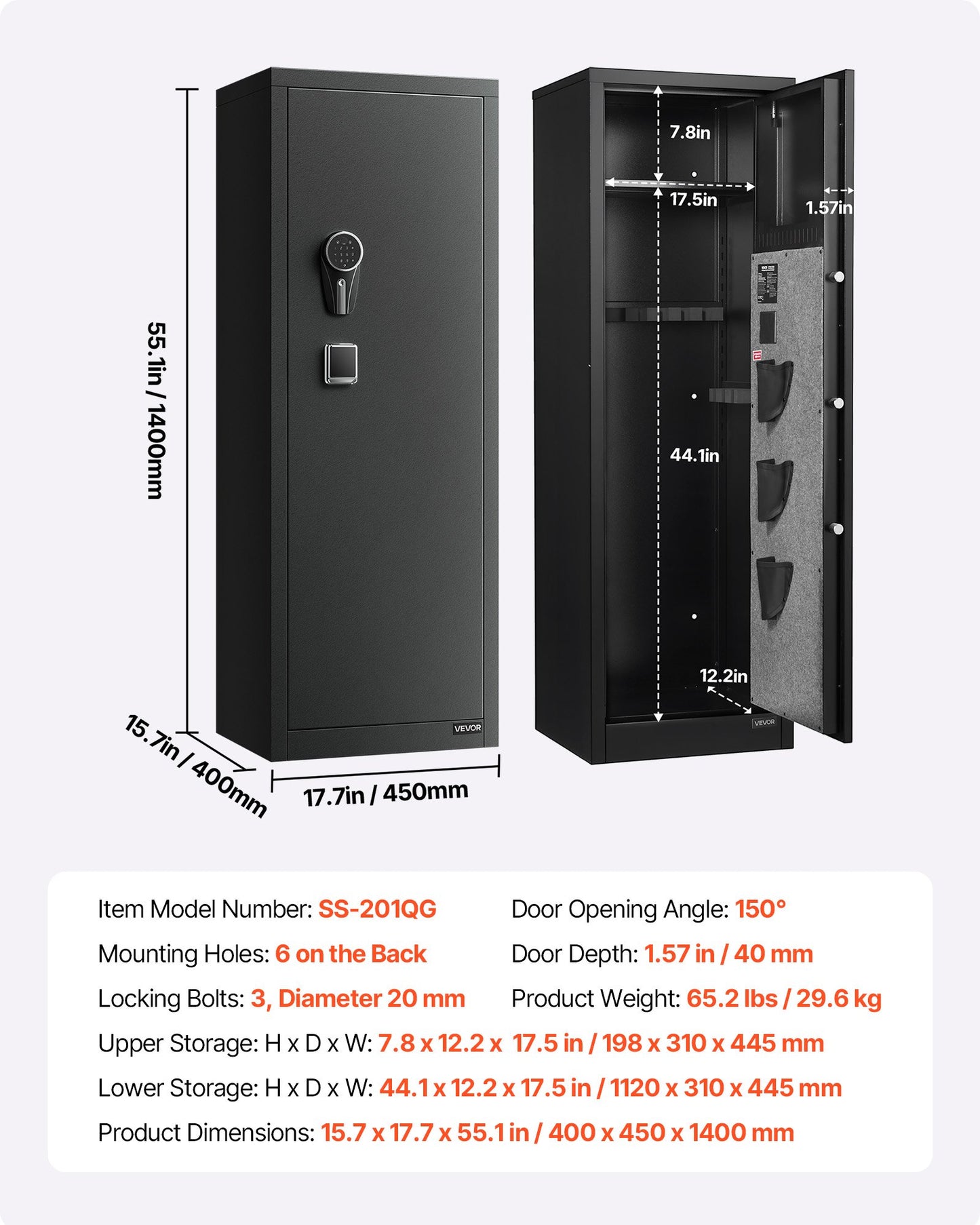 8-10 Gun Safe, Long Gun Cabinet for Rifles and Pistols, Quick Access Rifle Safe with 3 Pistol Pockets and Adjustable Racks, Large Digital Cabinet with Fingerprint and Password Lock