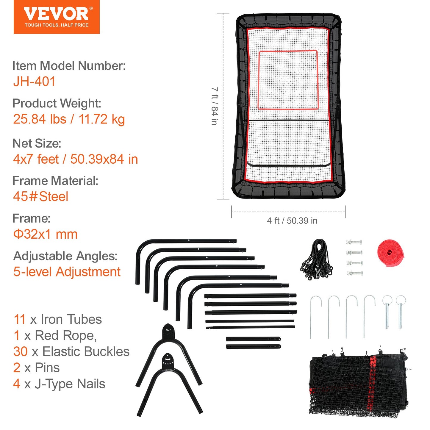 Lacrosse Rebounder for Backyard, 1219.2 x 2133.6 mm Volleyball Bounce Back Net, Pitchback Throwback Baseball Softball Return Training Screen, Adjustable Angle Shooting Practice Training Wall with Target