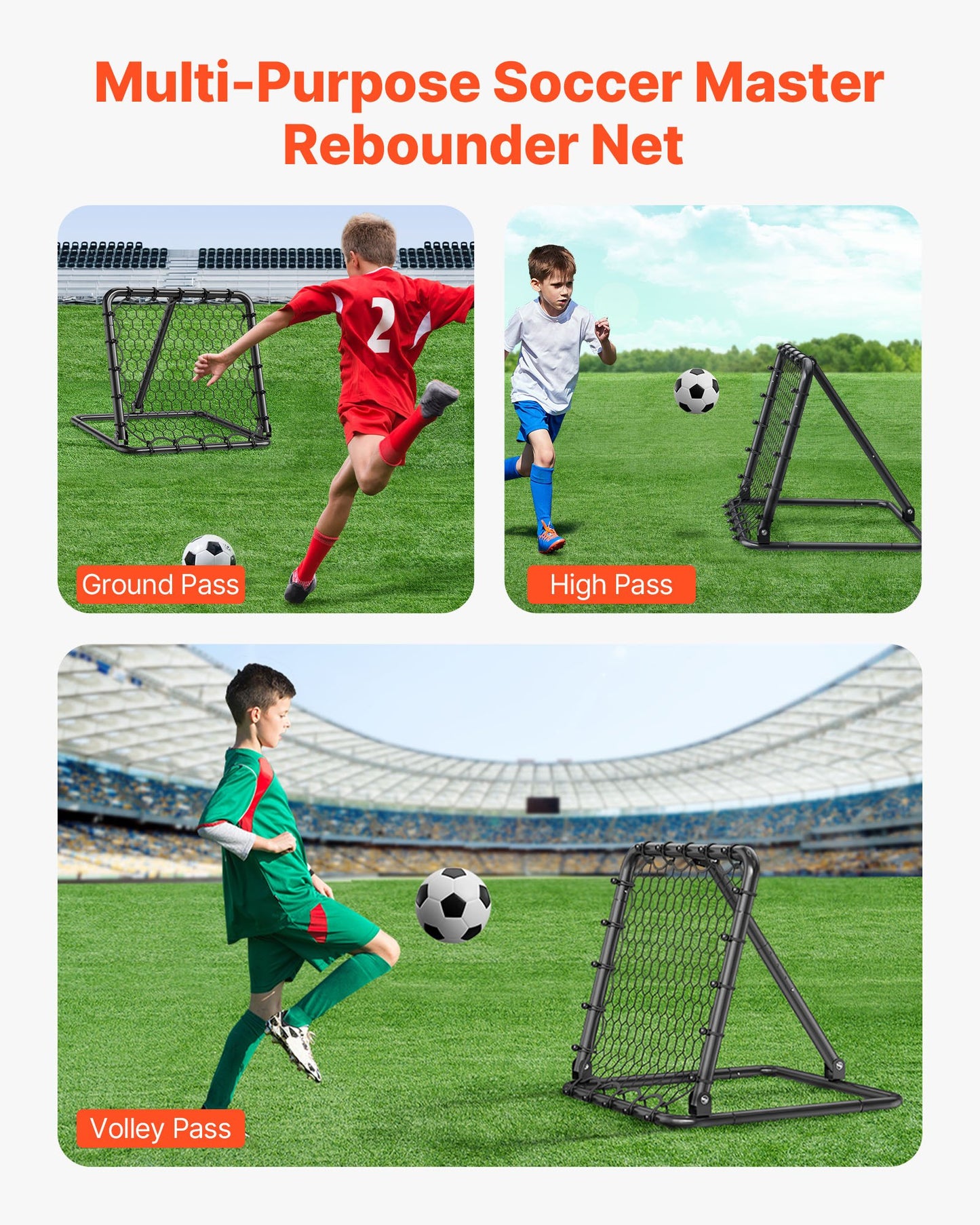 Soccer Rebounder Rebound Net, Kick-Back 34"x34", Portable Football Training Gifts, Fully Adjustable Angles Goal Net, Aids & Equipment for Kids Teens & All Ages, Easy Set Up & Perfect Storage