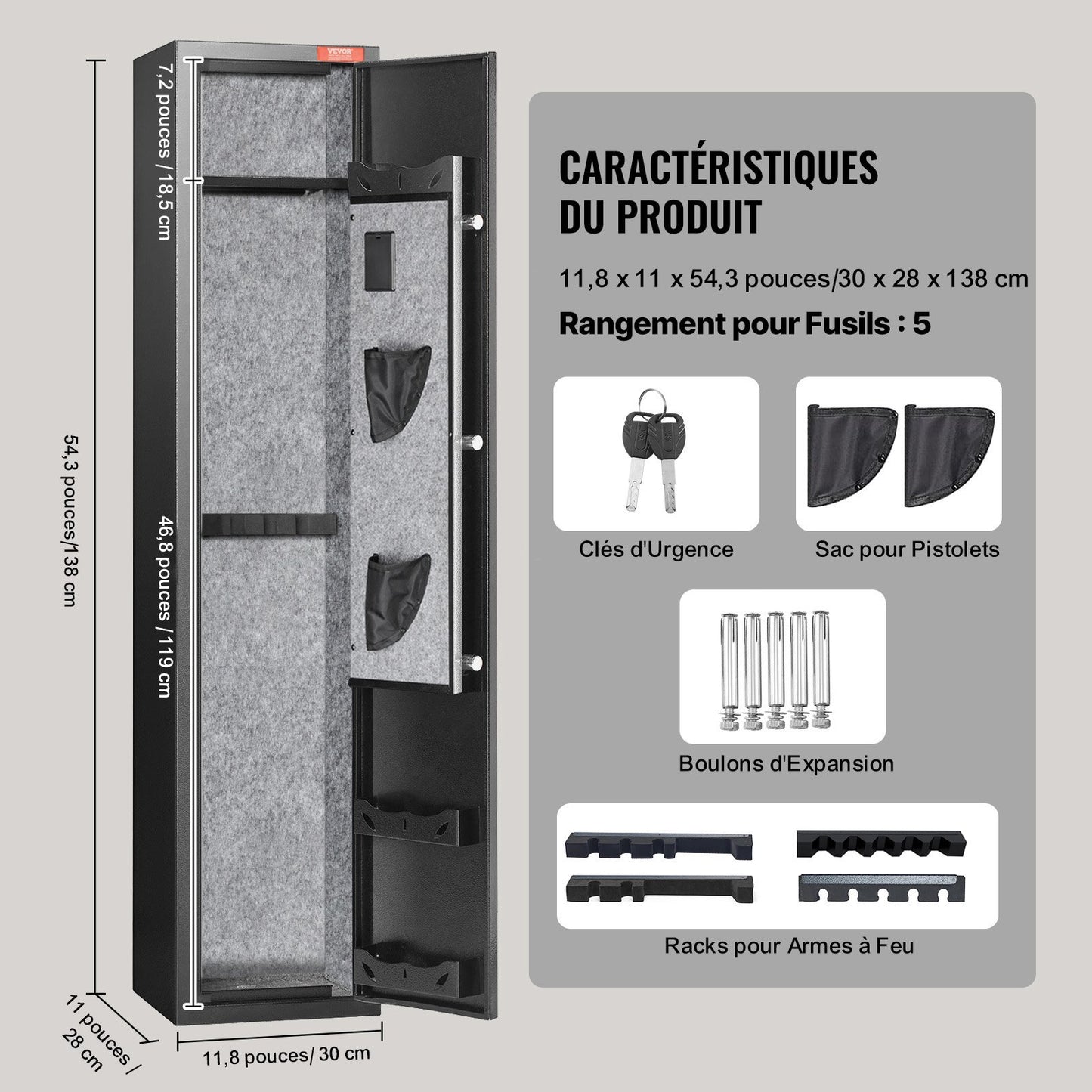 5 Rifles Gun Safe, Rifle Safe with Fingerprint Lock, Quick Access Gun Storage Cabinet for Shotguns with Removable Shelf, Pistol Rack, Ammo Storage Box for Home Long Gun and Pistols