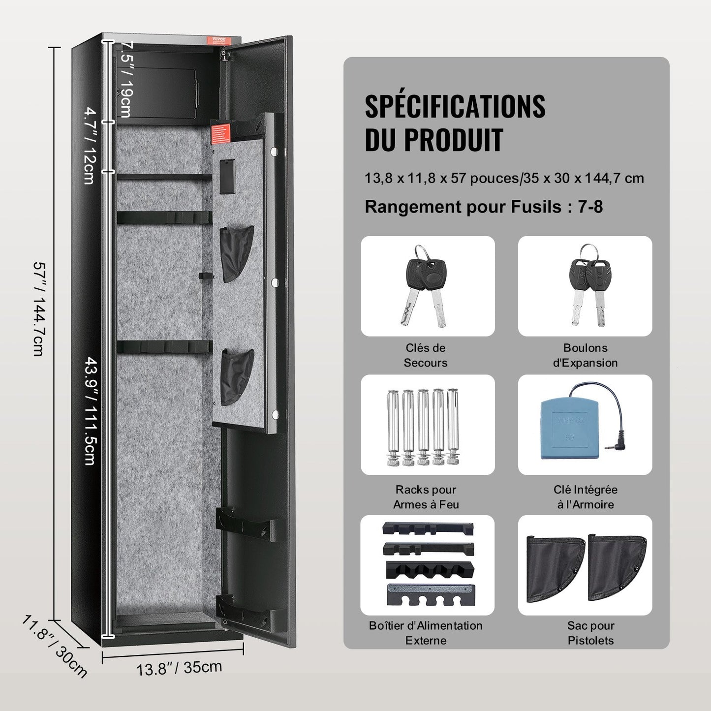 7-8 Rifles Gun Safe, Rifle Safe with Digital Keypad & Lock, Gun Storage Cabinet with Built-in Storage Locker, Removable Storage Shelf for Home Long Gun and Pistols