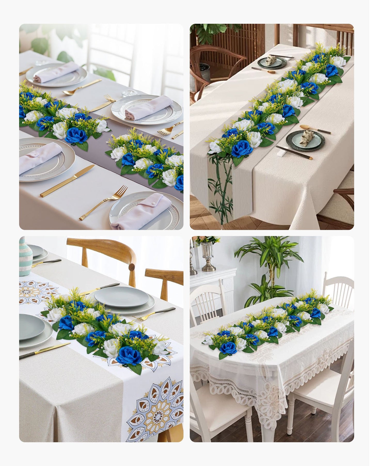 Flower Ball Arrangement Bouquet 10 PCS, 500 x 220 mm Artificial Flower Balls Wedding Table Centerpieces, Faux Rose Arrangements for Wedding Centerpiece Home Decoration, Blue and White Roses