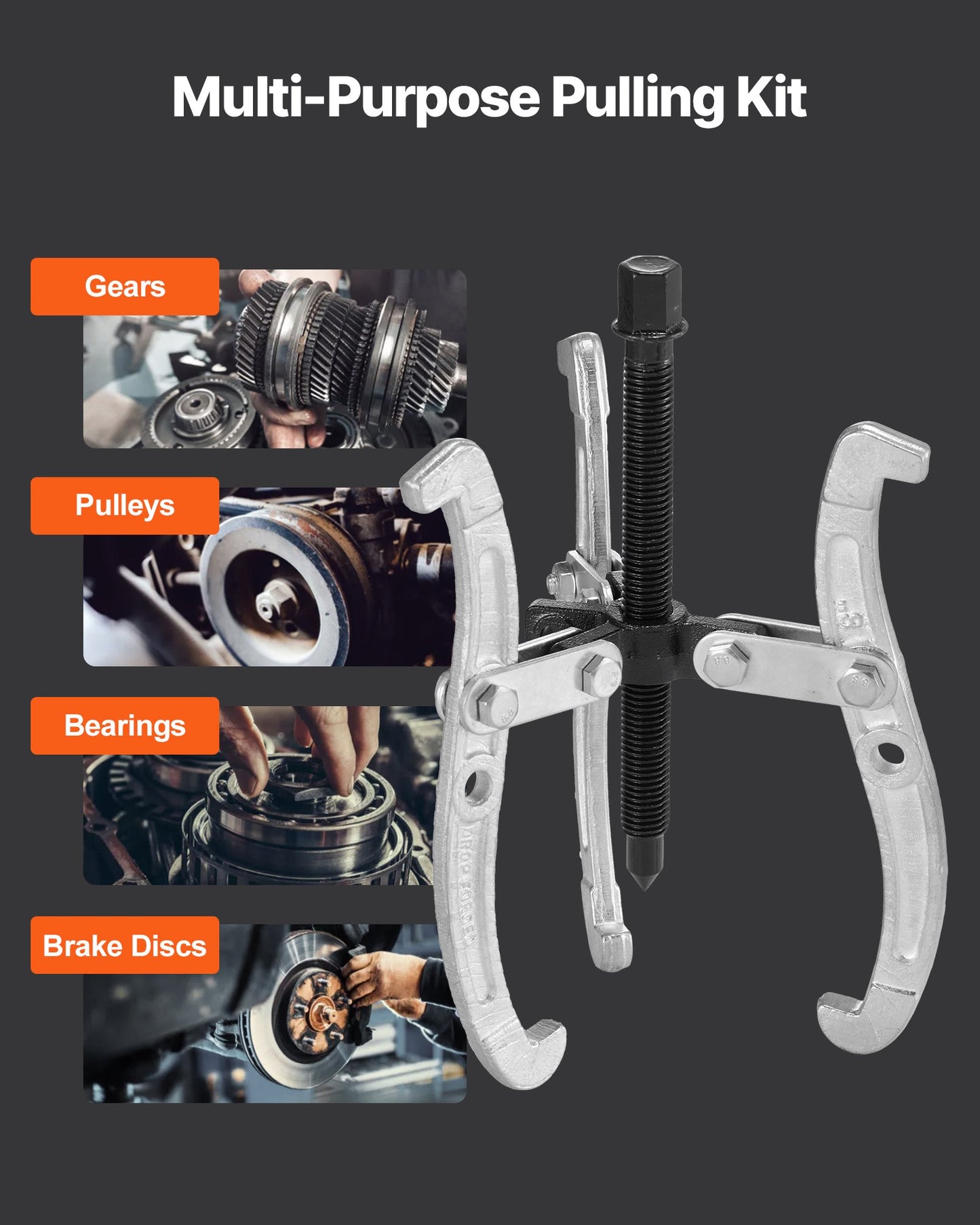 Gear Puller Set, 76.2 mm/101.6 mm/152.4 mm/203.2 mm 3 Jaw Bearing Puller with Reversible Jaws, 2 Jaw/3 Jaw Pulley Puller, 4 PCS Bearing Puller Tool Kit for Pulley Gear Bearing Flywheel Removal