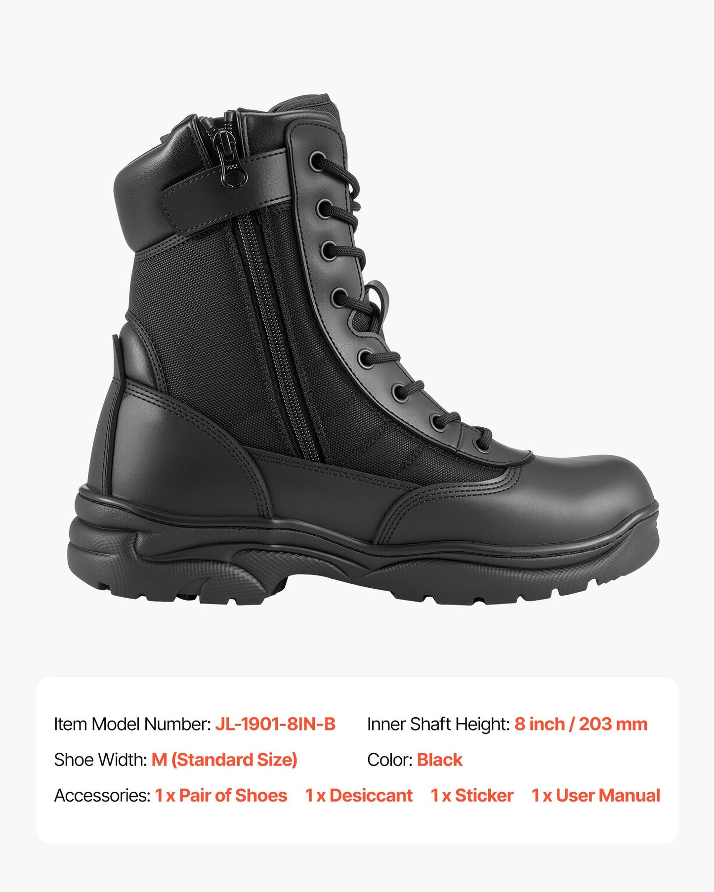 Men's Military Tactical Boots, 203 mm Combat Hiking Work Boots, Lightweight & Breathable Side Zipper Mens Motorcycle Interceptor Trooper Boot, for Outdoor Security Mountaineering, UK Size 9