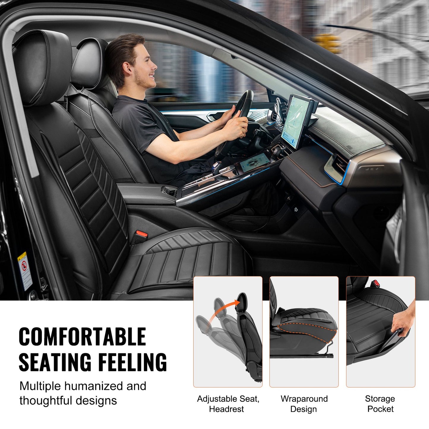 Seat Covers, Universal Car Seat Covers Full Set Seats, Front and Rear Seat, 9pcs Faux Leather Seat Cover, Semi-enclosed Design, Detachable Headrest and Airbag Compatible, for Most Car SUV Truck