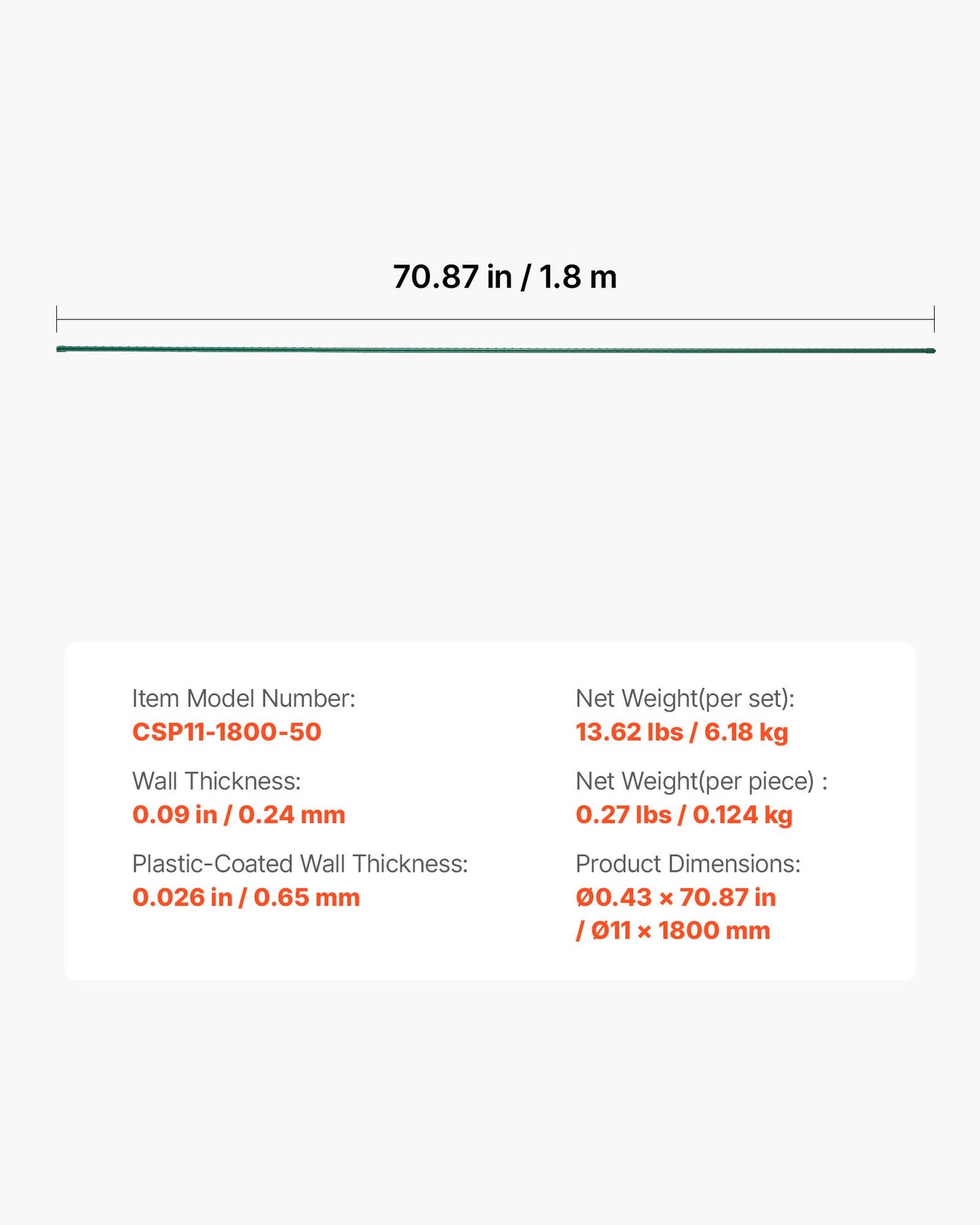 Garden Stakes, 50 Pack, 1800 mm, Plastic Coated Metal Tomato Stakes, Garden Sticks for Plants Support, with Pointed End and Non-Slip Bumps for Growing Climbing Plants, Outdoor Vegetables