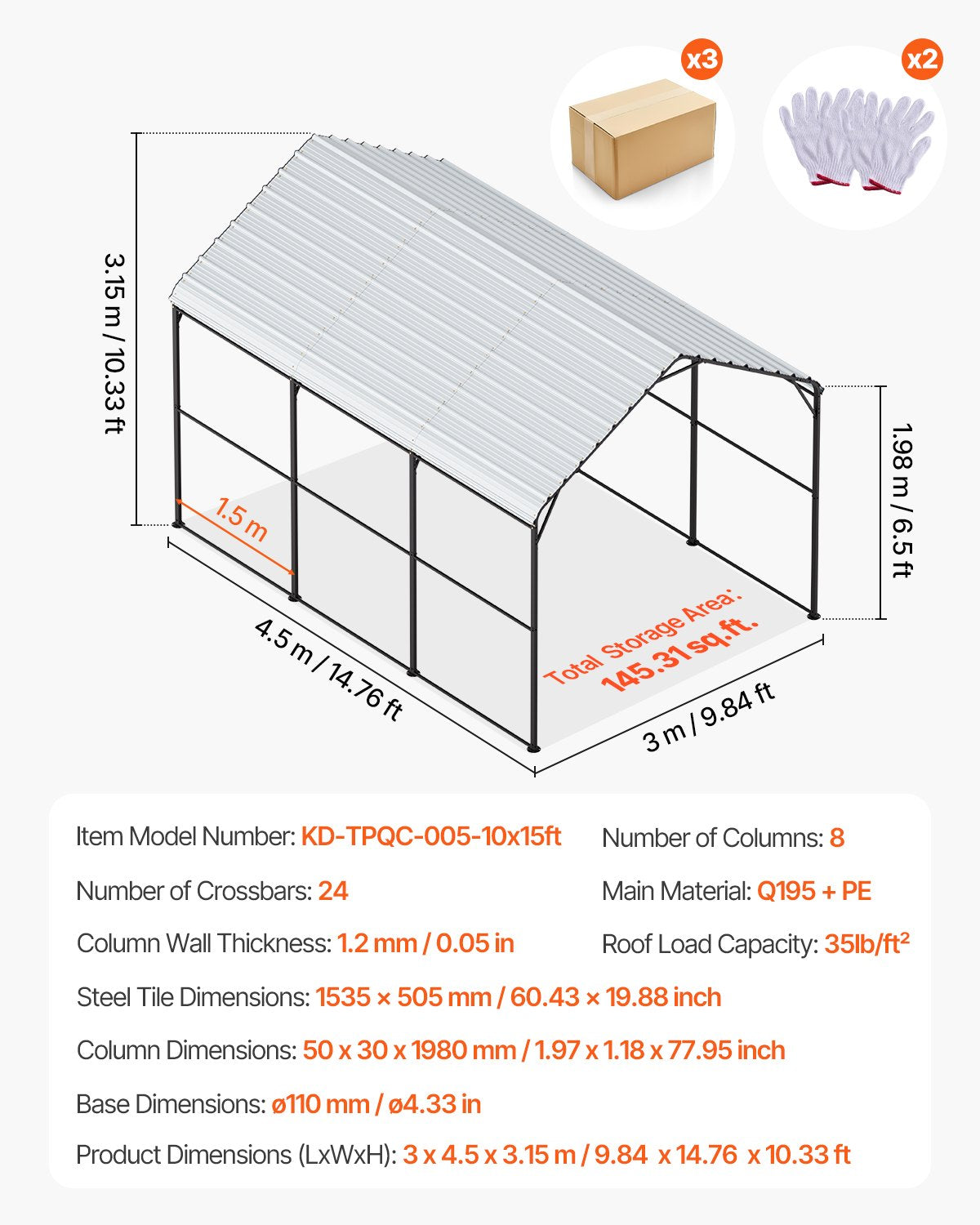 Heavy Duty Metal Carport, 10' x 15' Outdoor Carport with Galvanized Steel Frame & Roof, Car Tent Garage Shade with Removable Sidewalls, Multi-Use Car Shelter for Pickup, Boat, Car & Tractors