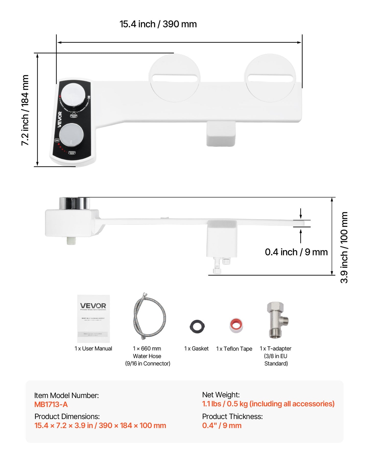 Bidet Attachment for Toilet, Non-Electric Bidet Toilet Seat Attachment - Dual Retractable Nozzles, Adjustable Water Pressure, Easily Installed Cold Water Sprayer for Rear Feminine Wash, White