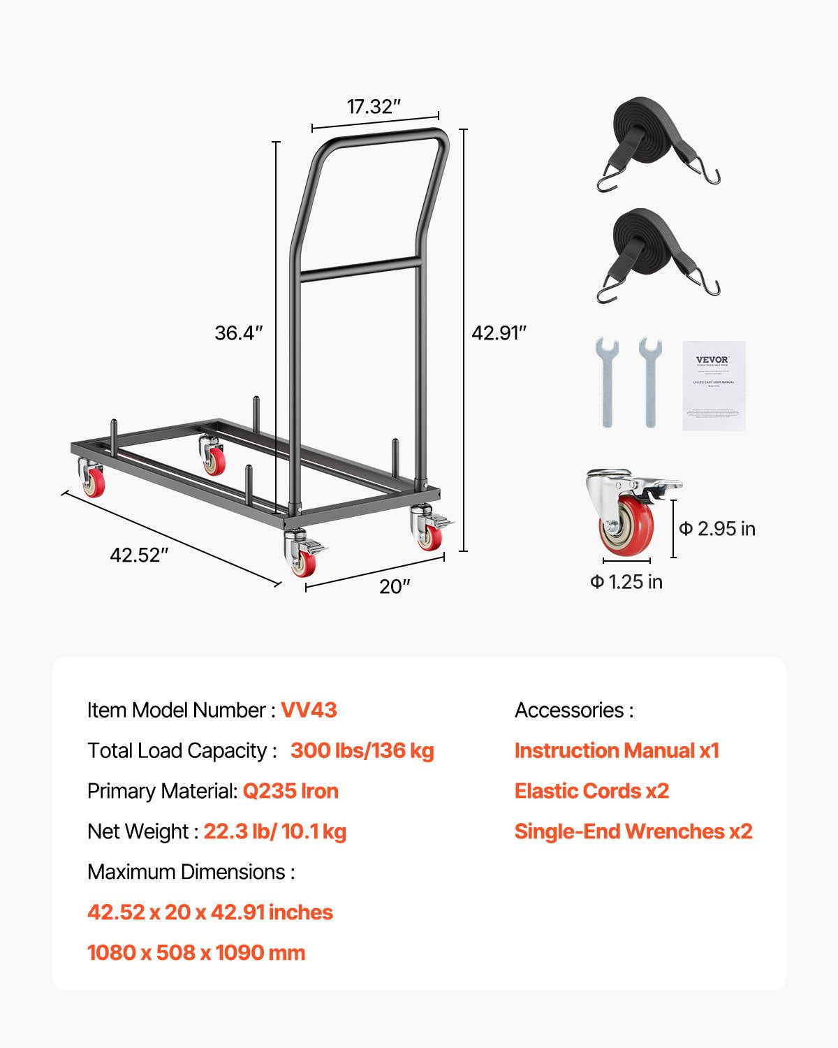 Hopfällbar stolsställning, kapacitet 147 kg, L-formad horisontell stolsvagn för 25 stolar, kraftig metallstolsvagn med gummihjul och hållare, stor stolshållare, mattsvart