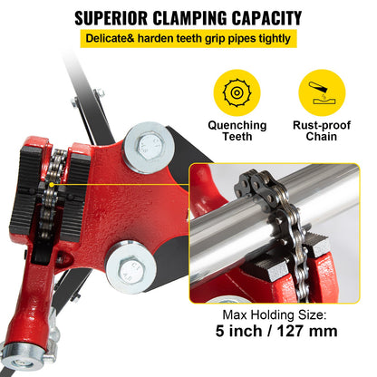 Tripod Pipe Chain Vise | 1/8"-5" Pipe Capacity | 92.5 cm Length | Portable Folding Steel Legs | Grab, Support, and Bend Pipes | Ideal for Factory, Workshop, and Home Use