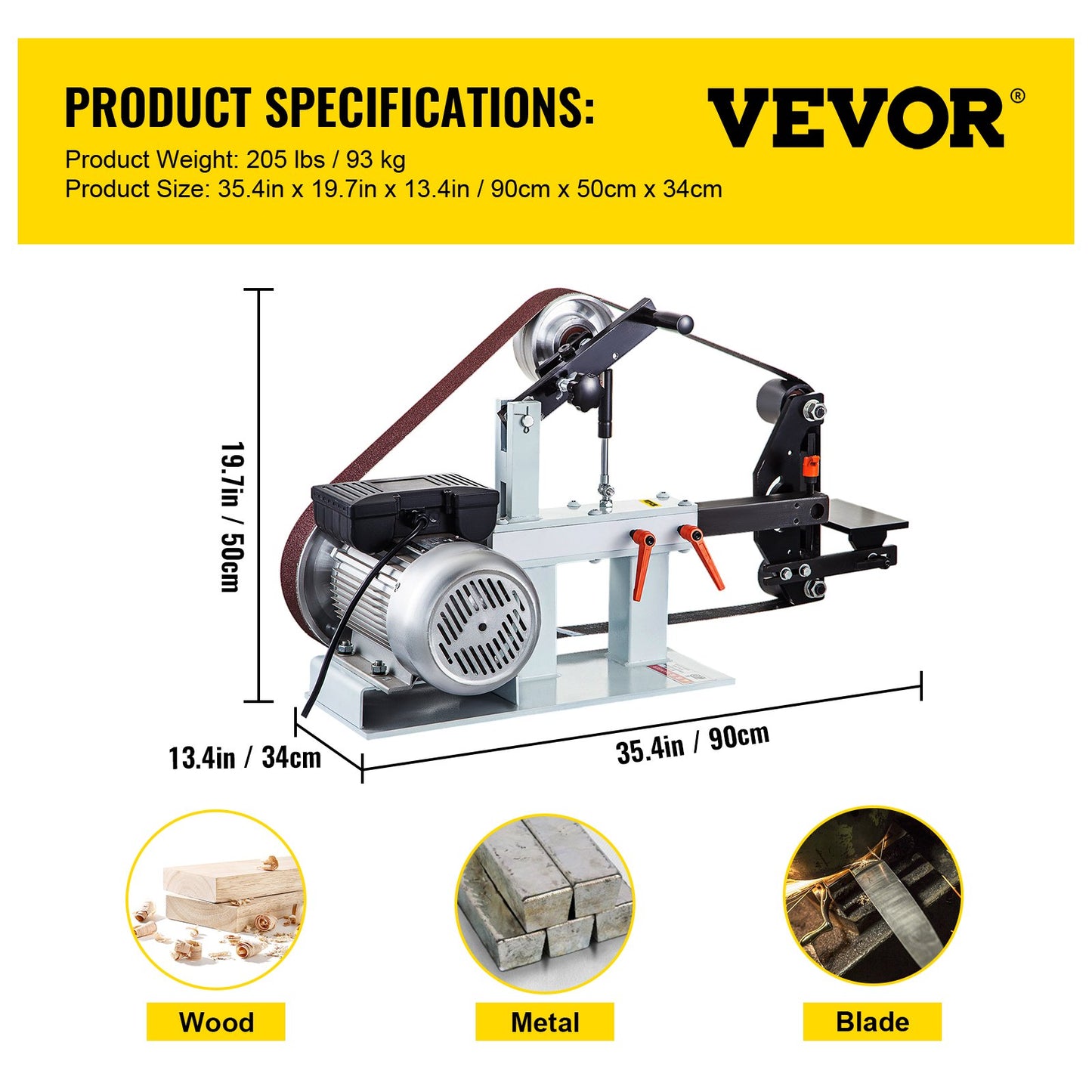 2Hp Belt Grinder Constant Speed 2 X 82 inch Belt Disc Sander with 3 Grinding Wheel 110V Bench Sander 12 inch Wheel and Flat Platen Tool Rest for Knife Making