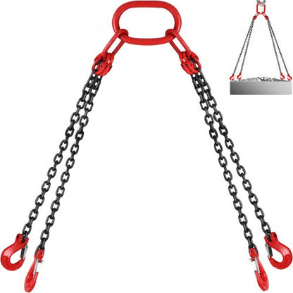 Chain Sling, 5/16 inch x 5 ft Lifting Chains with Hooks, G80 Engine Chain Hoist Lifts, 11000 lbs/5 Ton Capacity Lifting Sling Chains for Engine Hoist, Engine Lift Chain with 4 Leg Grab Hooks