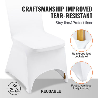 Stretch Spandex Folding Chair Covers, Universal Fitted Arched Front Cover, Removable Washable Protective Slipcovers, for Wedding, Holiday, Banquet, Party, Celebration, Dining (100PCS White)