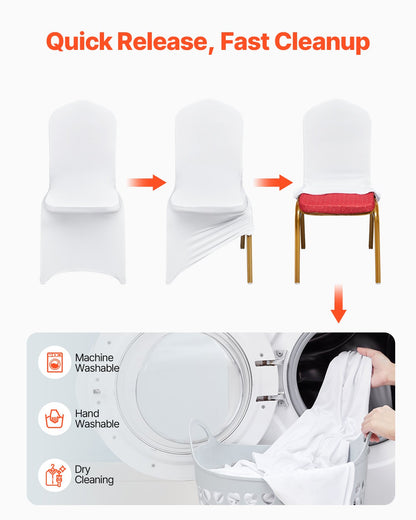 Stretch Spandex Folding Chair Covers, Universal Fitted Chair Cover, Removable Washable Protective Slipcovers, for Wedding, Holiday, Banquet, Party, Celebration, Dining (100PCS White)