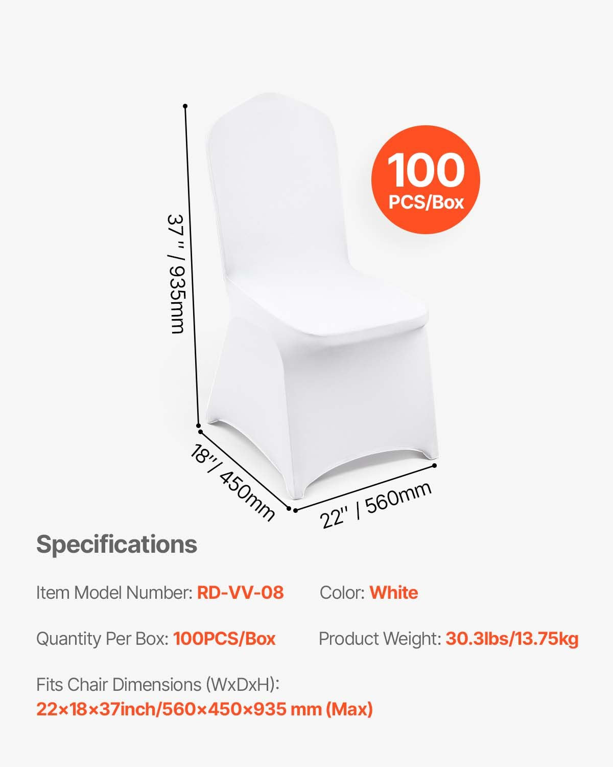 Stretch Spandex Folding Chair Covers, Universal Fitted Chair Cover, Removable Washable Protective Slipcovers, for Wedding, Holiday, Banquet, Party, Celebration, Dining (100PCS White)