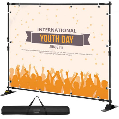Step and Repeat 243.8 x 243.8 cm - 304.8 x 243.8 cm Backdrop Banner Stand Adjustable Telescopic Height and Width Retractable Banner Stand with Carrying Bag
