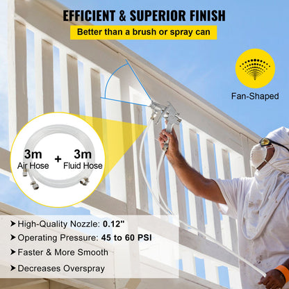 Commercial Paint Pressure Tank 2.5 Gallons Pressure Pot Tank 10L Pressure Paint Pot Feed Spray Gun 1.5mm Nozzle Paint Sprayer for 10L Capacity Painting