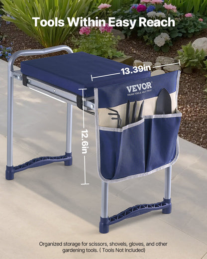 Knäböj och sits för trädgården, 28 cm bred och tjock knäböjning, kraftig knäpall för trädgården, hopfällbar trädgårdssits med 1 verktygsväska, lindrar knä- och ryggsmärtor, halkfri trädgårdsbänk för mor- och farföräldrar