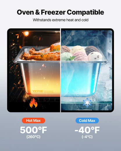 Rostfria ångpannor för hotell med lock, 1/2 storlek x 148 mm djupa, 9 l ångpannor för bord, anti-sylt restaurangtillbehör återanvändbar cateringförvaring för hem, fest, restaurang, hotell, buffé, 2-pack