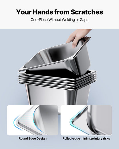 Rostfria ångpannor för hotell med lock, 1/2 storlek x 148 mm djupa, 9 l ångpannor för bord, anti-sylt restaurangtillbehör återanvändbar cateringförvaring för hem, fest, restaurang, hotell, buffé, 2-pack