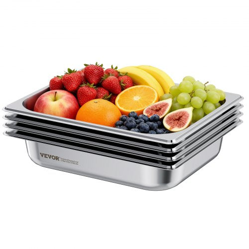 Rostfri ångpanna för hotell, 1/2 storlek x 63,5 mm djup, 3,8 l ångpanna för bord, anti-sylt restaurangtillbehör återanvändbar rostfri cateringförvaring för hem, fest, restaurang, hotell, buffé, 4-pack