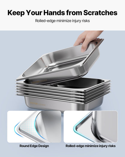 Rostfri ångpanna för hotell, 1/2 storlek x 63,5 mm djup, 3,8 l ångpanna för bord, anti-sylt restaurangtillbehör återanvändbar rostfri cateringförvaring för hem, fest, restaurang, hotell, buffé, 4-pack