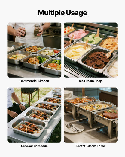 Rostfri ångpanna för hotell, 1/2 storlek x 63,5 mm djup, 3,8 l ångpanna för bord, anti-sylt restaurangtillbehör återanvändbar rostfri cateringförvaring för hem, fest, restaurang, hotell, buffé, 4-pack