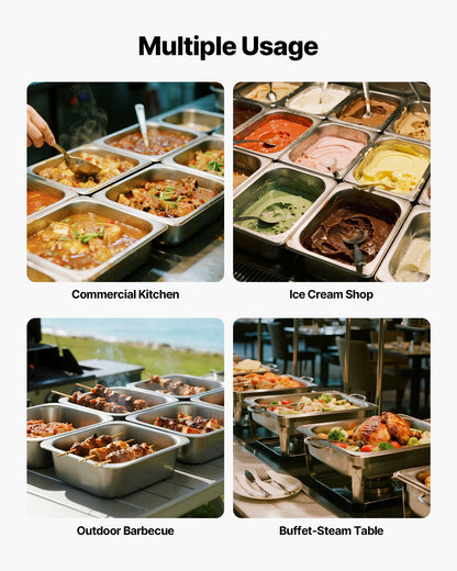 Stainless Steam Hotel Pans, 1/2 Size x 98mm Deep, 6L Table Steam Pan, Anti Jam Restaurant Supplies Reusable Rustproof Catering Storage for Home, Party, Restaurant, Hotel, Buffet, 6 Pack