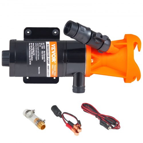 RV Portable Macerator Pump, 12V, 12GMP Quick Release RV Waste Pump, RV Sewage Sewer Pump with Detachable Quick Connection Valve Metal Hose Clamp Power Cord, for RV Boat Marine Motorhome Camper