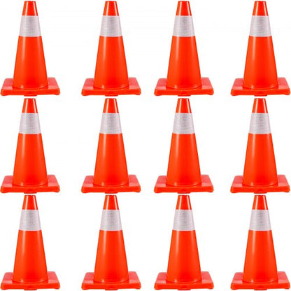 12Pack 18\" Traffic Cones, Safety Road Parking Cones PVC Base, Orange Traffic Cone with Reflective Collars, Hazard Construction Cones for Home Traffic Parking